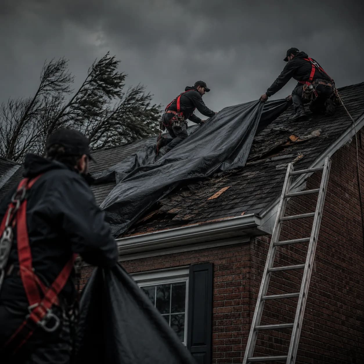 Emergency storm damage board-up and tarping