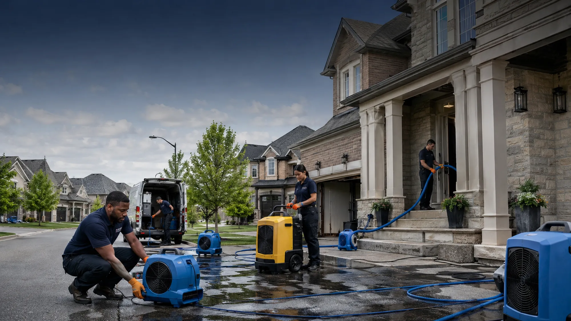 Restoration technicians on a residential job in Brampton, Ontario