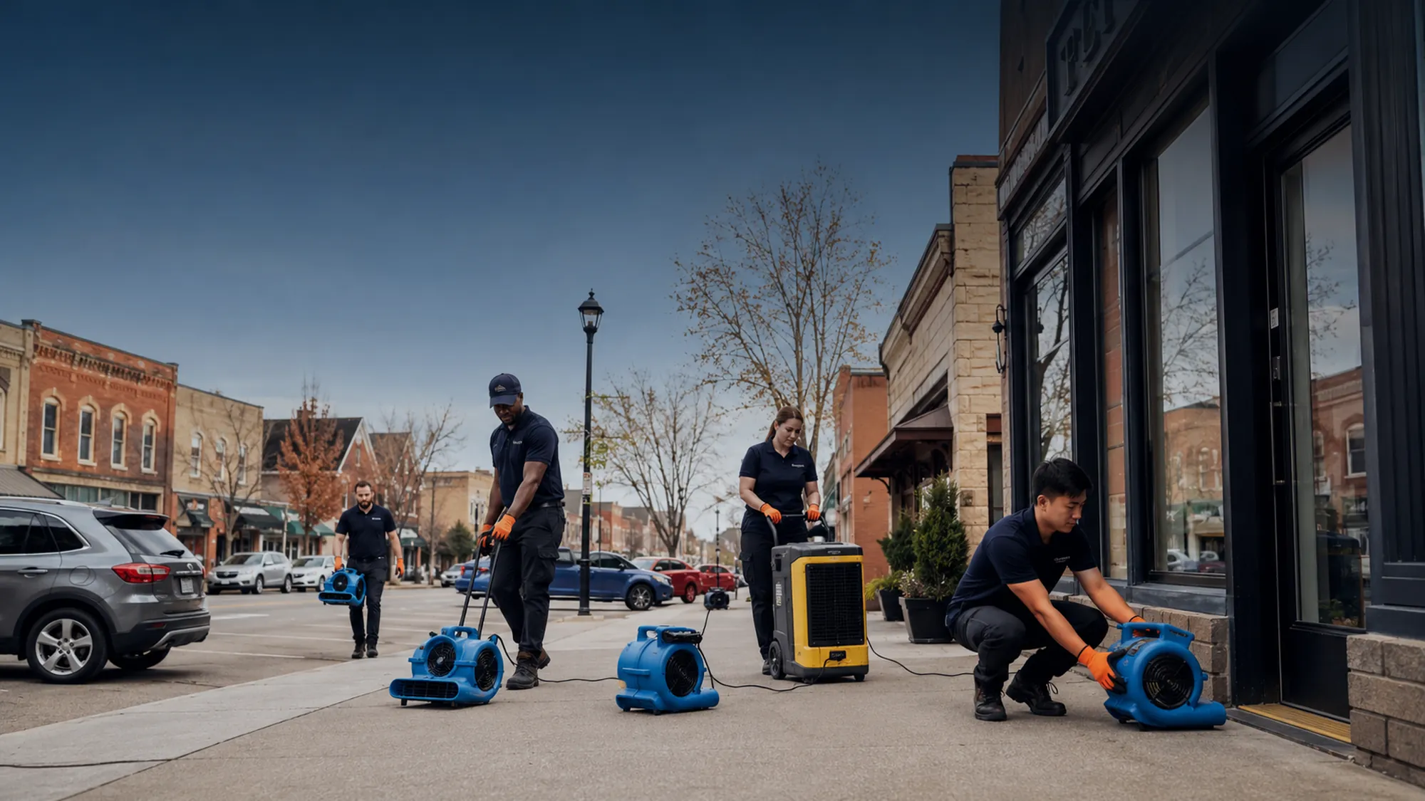 Restoration crew working on a residential street in Newmarket, Ontario