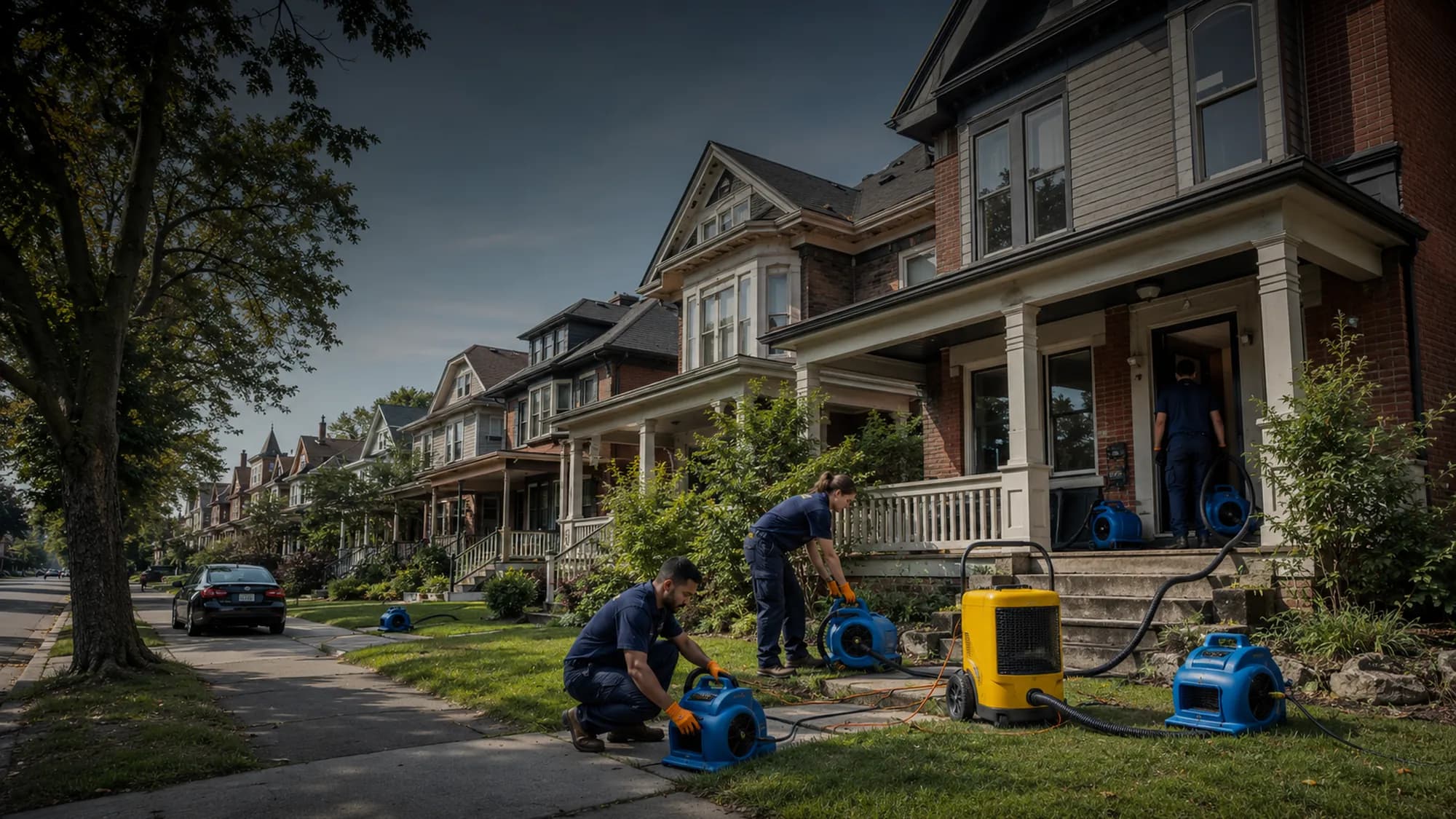 Restoration crew working on an older home in Oshawa, Ontario