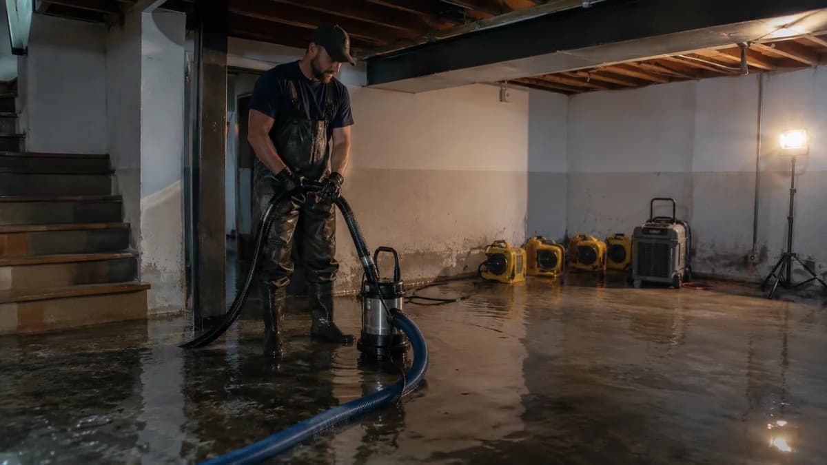 Technician extracting water from a flooded basement after a heavy GTA storm