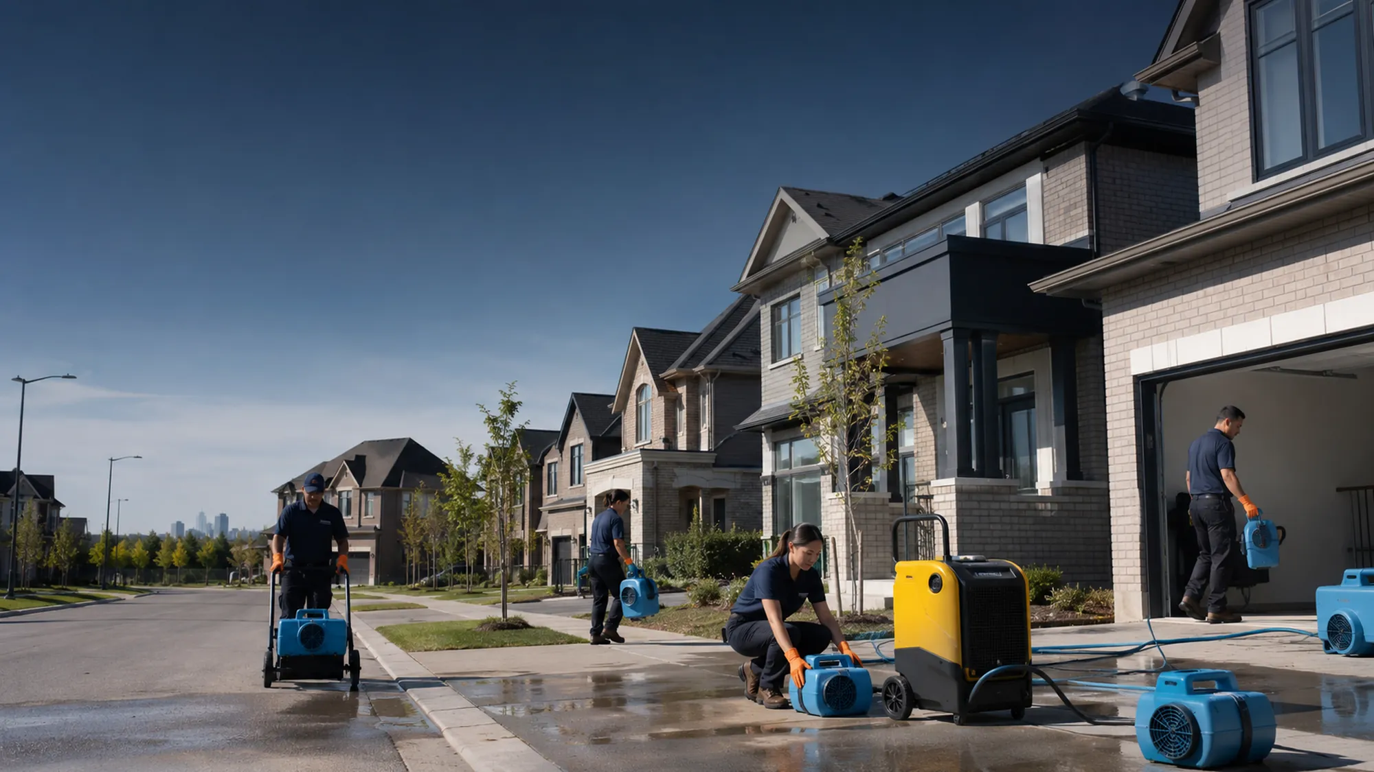 Restoration technicians at a new-build home in Vaughan, Ontario